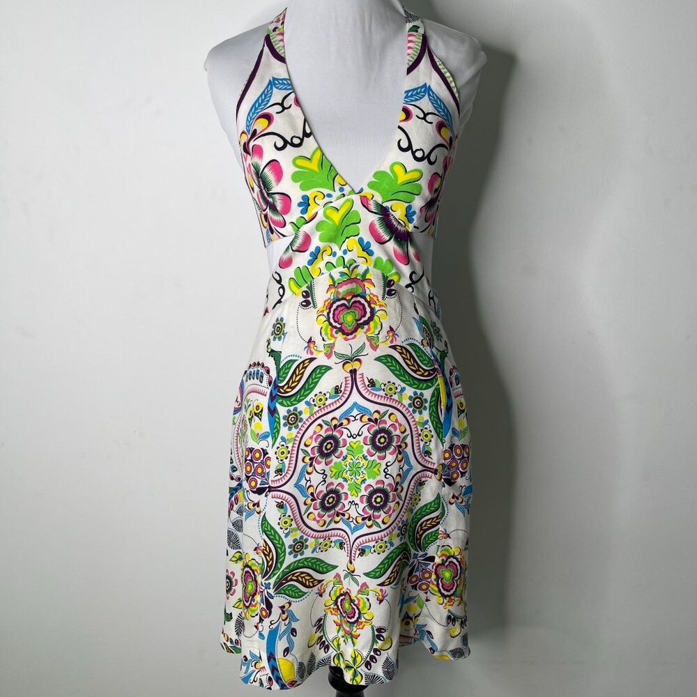 FARM Women's White Multi Floral V-Neck Backless Cut Out Sundress Size XS/Small